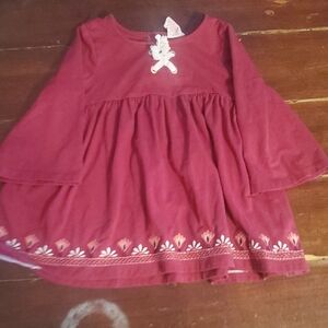 Girls' Burgundy Long-Sleeve Embroidered Dress